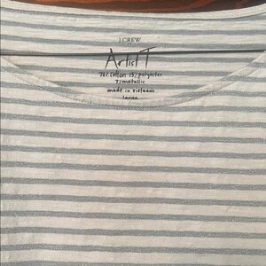 J. Crew Factory Metallic Silver and White Striped Long Sleeve Tee